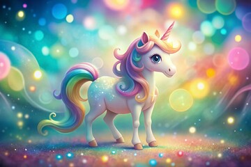 Cute Unicorn Rainbow Bokeh Background Illustration - Magical Pastel Colors