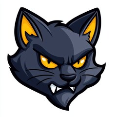 Obraz premium Cartoon illustration of a dark gray cat with yellow eyes and sharp teeth