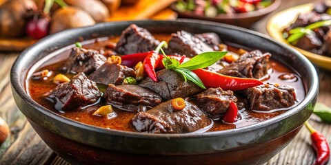 Fototapeta premium Delicious Dinuguan: Filipino Blood Stew with High Depth of Field