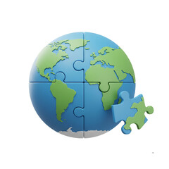Fototapeta premium 3D Puzzle Pieces Forming Earth Globe Solution Environment Problem Solving World Unity Cooperation Planet Strategy