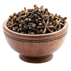 Aromatic Spices in Wooden Bowl Star Anise Cloves Brown