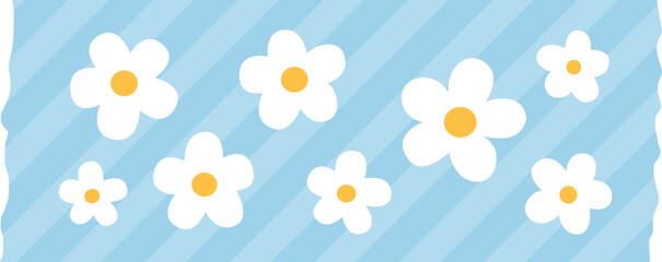 데코 테이프, 플라워 패턴, 하늘색 배경, 봄 테마, 감성 디자인, 플랫 스타일, 꾸미기 요소
