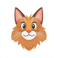 Cartoon illustration of an orange cat with large black eyes and a pink nose smiling