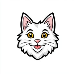 Cartoon illustration of a friendly white cat with yellow eyes and pink ears