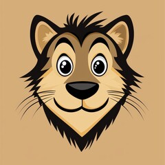 Obraz premium Cartoon illustration of a wolf face with large expressive eyes and a light brown background