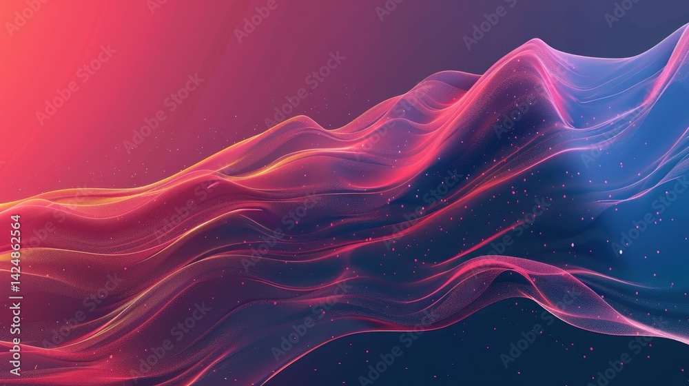 Poster abstract waves of pink and orange dots on a dark background. background image of abstract wave wavin