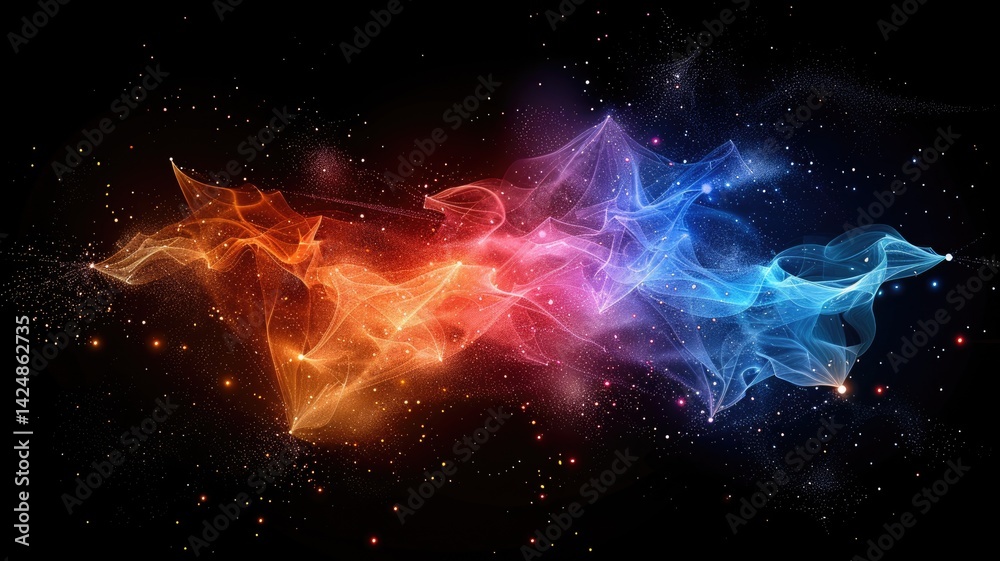 Poster multicolor particle explosion on a dark background. abstract image of colorful splashing vibrant col