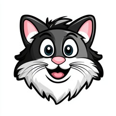 Obraz premium Cartoon illustration of a black and white cat with blue eyes and a cheerful expression