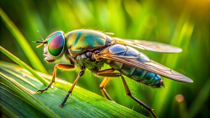Drone View of Horsefly (Tabanus atratus) in Meadow Habitat