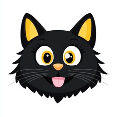 Obraz premium Cartoon illustration of a black cat with yellow eyes and a pink tongue