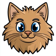 Whimsical cartoon illustration of a friendly cat with blue eyes and brown fur