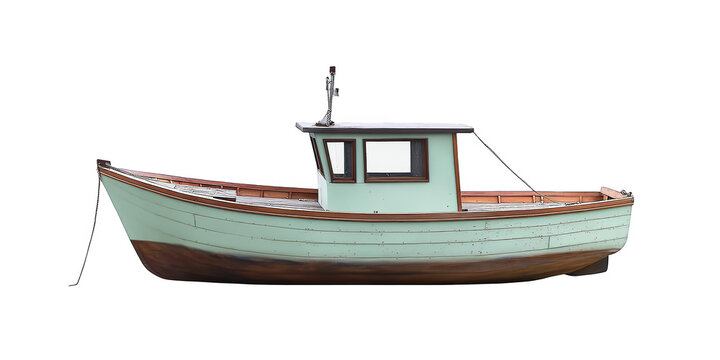 Detailed Illustration Of A Small Aquamarine Boat With Wooden Hull And Isolated Background