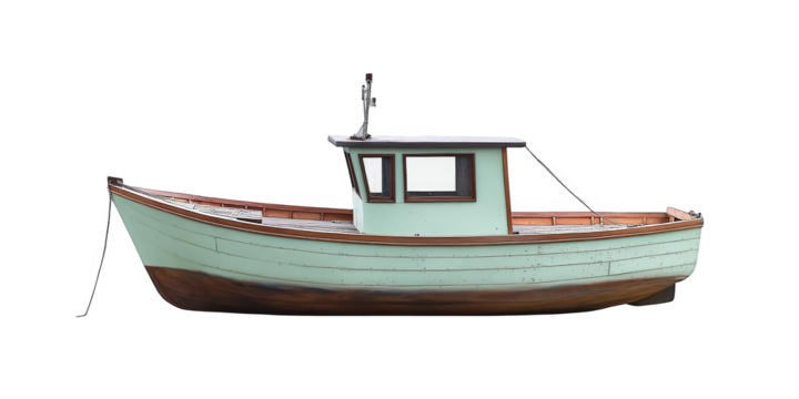 Detailed Illustration Of A Small Aquamarine Boat With Wooden Hull And Isolated Background