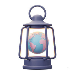 Obraz premium 3D Decorative Lantern Shining on Earth Globe Hope Environment Guidance Light World Future Planet Illumination