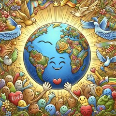 Naklejka premium Spread love and kindness on Global Love - share a smile, a hug, or a kind gesture to make the world a brighter place. , illustration detail