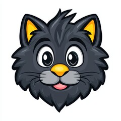 Fototapeta premium Cartoon cat face with gray fur, yellow ears, and a cheerful expression