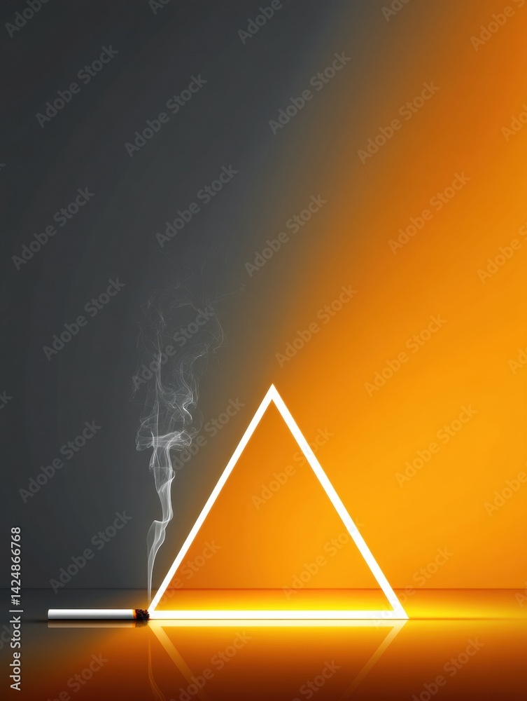 Aufkleber bright warning triangle contrasts with burning cigarette against a modern minimalist backdrop