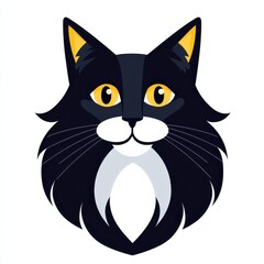 Obraz premium Flat illustration of a black cat with yellow eyes and white chin
