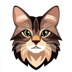 Obraz premium Close-up illustration of a cat's face with green eyes and brown fur