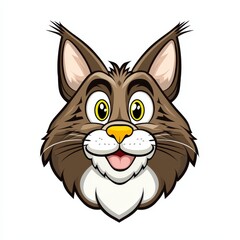 Fototapeta premium Cartoon illustration of a brown cat with a white chin and yellow eyes