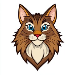 Obraz premium Cartoon illustration of a brown cat with blue eyes and a cream-colored chin