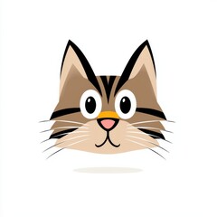 Fototapeta premium Cartoon cat face with light brown fur, dark brown stripes, and large round eyes