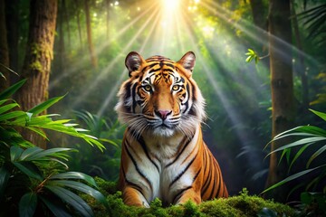 Obraz premium Fiery Orange Tiger in Jungle, Rule of Thirds Composition