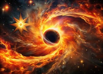 Obraz premium Fiery Star Devours Black Hole: Cosmic Collision in Deep Space
