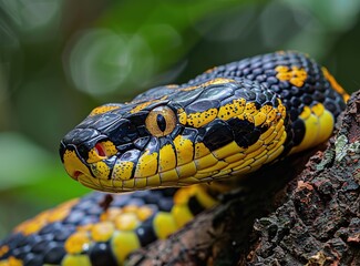 Close-up of a Yellow-banded Snake in the Rainforest