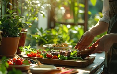 Serving a Delicious Meal with a Wooden Spatula