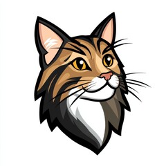 Fototapeta premium Cartoon illustration of a curious cat with brown and black fur and yellow eyes