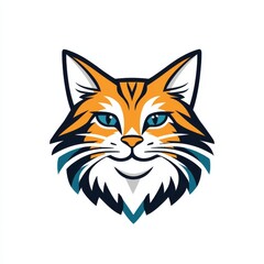 Fototapeta premium Vibrant cartoon cat face illustration with blue eyes and orange fur