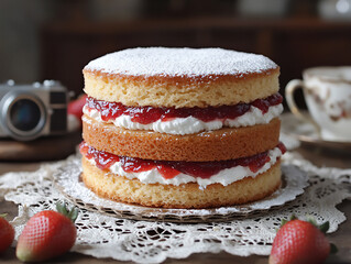 vintage victoria sponge cake,