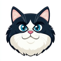 Fototapeta premium Cartoon illustration of a black cat with a white chin and vivid blue eyes