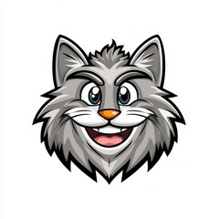 Obraz premium Cartoon illustration of a smiling gray cat with blue eyes and long whiskers