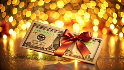 Gift Certificate Bokeh Background, Festive Blurred Dollar Bill Gift Card