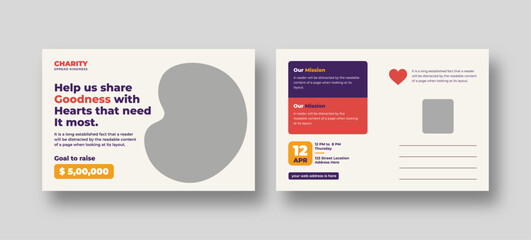 Donation charity postcard template | Fundraiser event & Nonprofit campaign promotion | Humanitarian aid community
