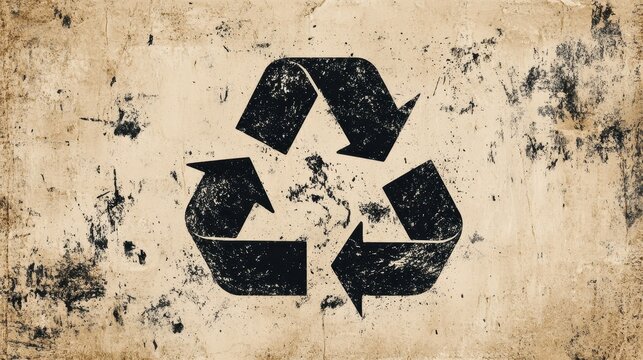 Grunge Recycle Symbol on Beige Texture