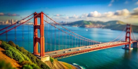 Fototapeta premium Golden Gate Bridge Iconic Red Color: A Tilt-Shift Miniature Wonder