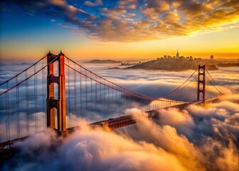 Fototapeta premium Golden Gate Bridge Majestically Piercing Clouds, Connecting City to Horizon: Travel Photography