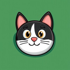 Obraz premium Cartoon illustration of a black cat with a white stripe on its forehead and yellow-orange eyes