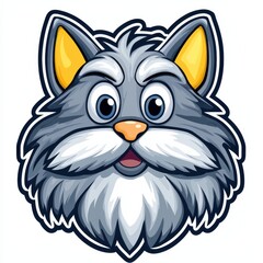 Obraz premium Cartoon cat with gray fur, blue eyes, and yellow ears looking directly at the viewer