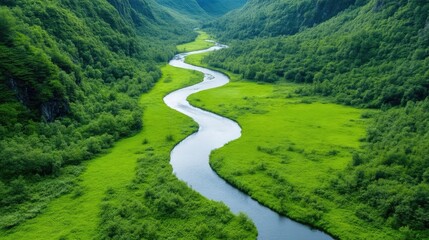 Serene River Winding Through Lush Valley