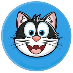 Obraz premium Cartoon cat face with blue eyes and white muzzle in circular frame on blue background