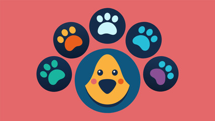 Naklejka premium A sleek graphic design of a paw print adorned with different emoticons symbolizing the different moods that can be tracked using the software.. Vector illustration