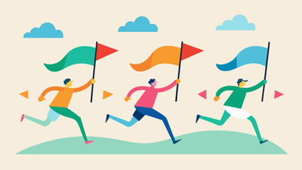 As you jog youll come across a series of colorful flags fluttering in the wind each representing a different fitness goal to strive for.. Vector illustration