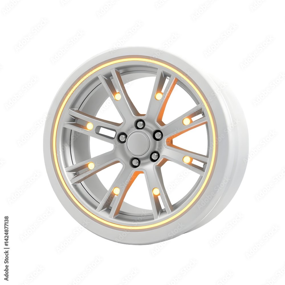 Aufkleber futuristic car wheel, glowing edges on white background, a clean isolated 3d object. innovative auto