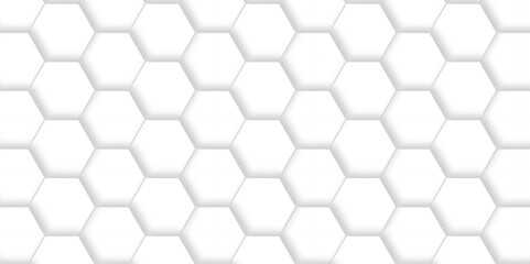 Fototapeta premium Abstract emboss white Hexagonal Background. Luxury White Pattern. Vector Futuristic minimal honeycomb mosaic white background. geometric mesh cell texture. modern futuristic wallpaper.