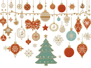 Festive Christmas Ornament Collection Illustration on Transparent Background