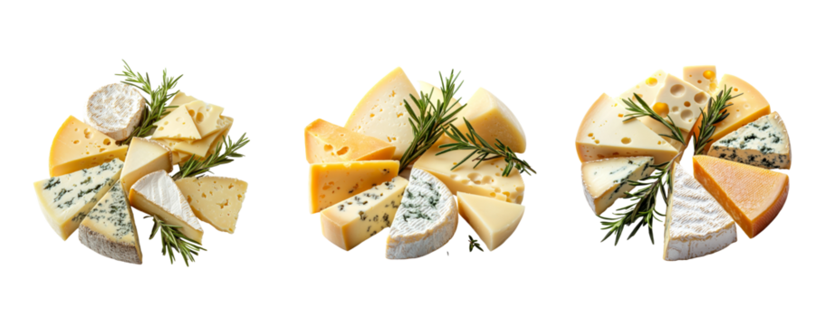 Varied Selection of Artisan Cheeses on Transparent Background